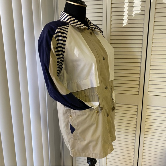 Current Seen Men’s Jacket Beige Blue White Striped ColorBlock Size Medium - Picture 3 of 5